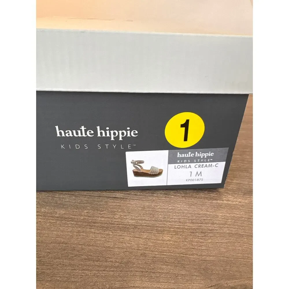 Girls NEW In Box Haute Hippie Cream Lohla Woven Strappy Platform Sandals Size 1